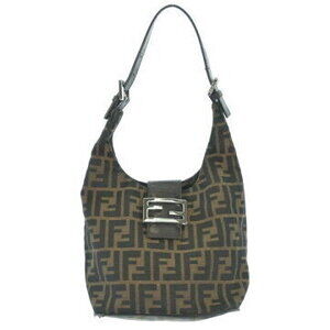 FENDI Zucchino Canvas Roll Tote Handbag Brown Black